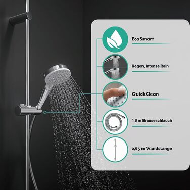 Душовий набір Hansgrohe Crometta водозаощаджувальний комплект з душовою штангою (65 см), лійкою (2 режими струменя), тримачем та шлангом (160 см), білий/хром