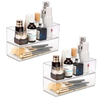 Акриловий органайзер JessLab, набір з 4 прозорих скриньок для зберігання косметики, стільниці, ванної кімнати, штабелюваний дизайн для косметики, ювелірних виробів та офісного приладдя, 1 відділення