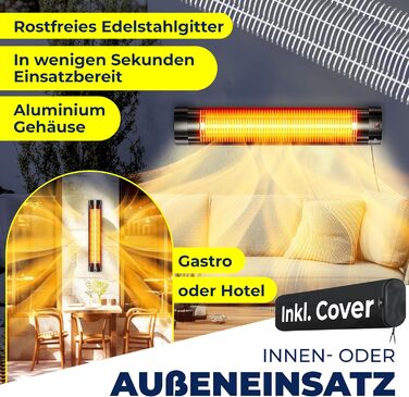 Інфрачервоний обігрівач KESSER потужністю 2500 Вт з пультом дистанційного керування, 3 режими нагріву, миттєвий нагрів, настінне кріплення, обігрівач для патіо, кварцовий обігрівач, обігрівач для патіо, захисний чохол, таймер - чорний