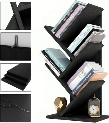 Книжкова полиця YMYNY у формі дерева, 4-рівнева перегородка для кімнати, сучасна дерев&39яна полиця для книг/фільмів/компакт-дисків, вузька підставка для спальні, домашнього офісу, чорна HBC014B 60 см 4 яруси чорного кольору