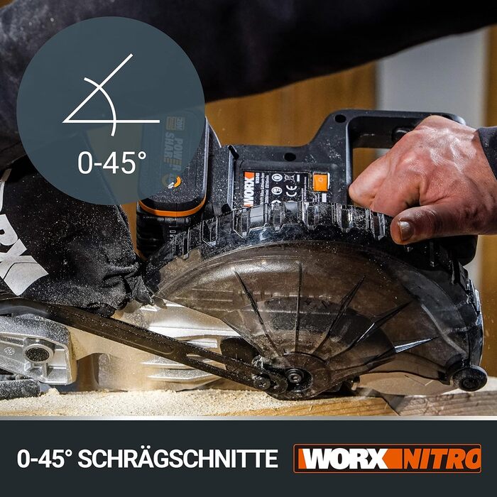 Акумуляторна панельна пила WORX WX845.9 NITRO 20В - багатофункціональна пила для протягування, поперечного та косого пиляння - розпилювання під кутом 0-45 - 220 мм у деревині - безпечна та зручна завдяки затискачу XtraHand - без акумулятора та зарядного п