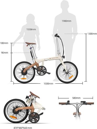 Електричний велосипед ADO E-Bike Air Carbon, складний велосипед, жіночий/чоловічий електровелосипед, ремінний привід, 14,5 кг, IPS LCD-дисплей, GPS, додаток ADO, 250 Вт, чорний