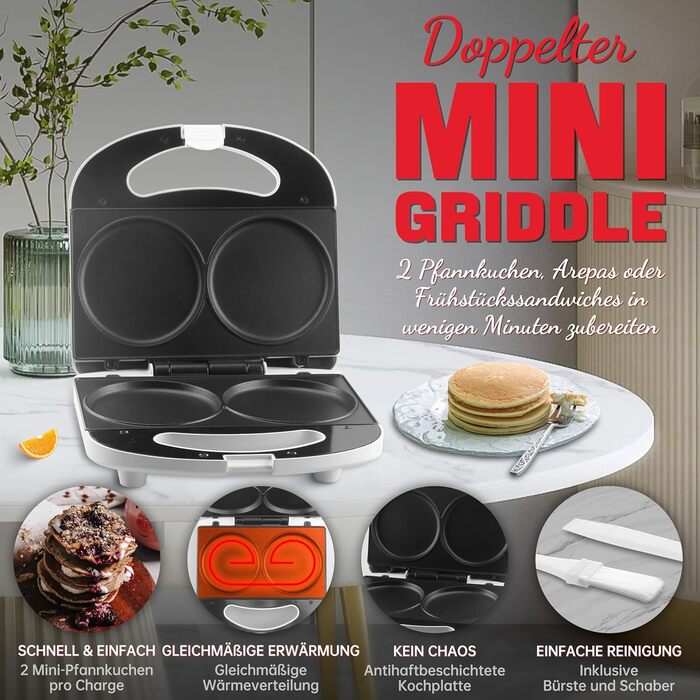 Міні-млинниця SugarWhisk, млинниця, електрична подвійна млинцева сковорода, сковорода для млинців, ідеально підходить для млинців,