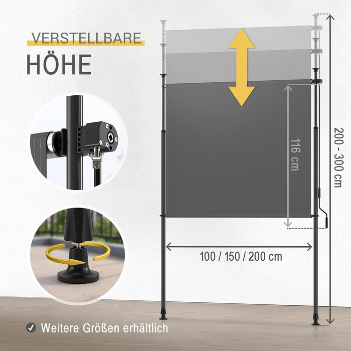 Тент Sol Royal Clamp, вертикальний тент для зовнішнього використання 200x310 см, захист від сонця та конфіденційності, балконний тент, свердління не потрібне вітрозахисний для саду або патіо, ручний, антрацит, водонепроникний, KM5 200 см антрацит