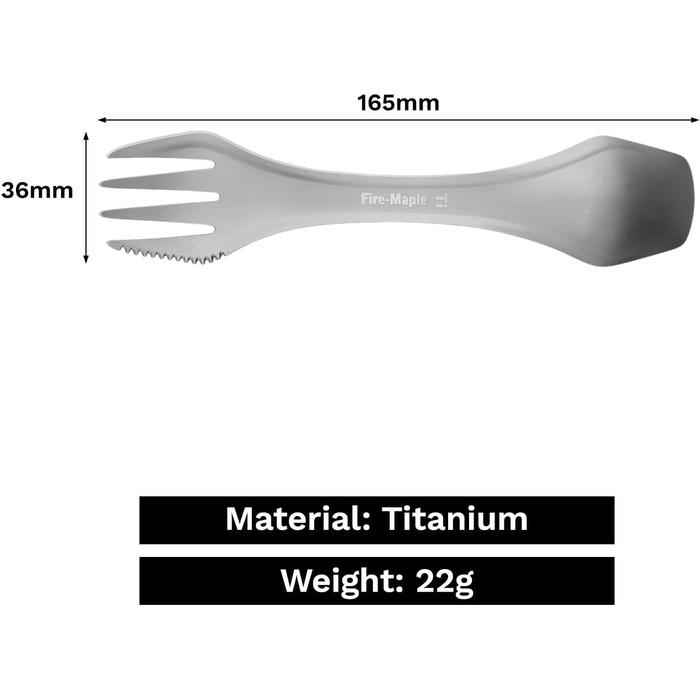 Набір столових приборів Fire-Maple FMT-T23 Titanium 3-в-1 для кемпінгу, Spork (ложка, виделка, ніж), легкий та портативний для активного відпочинку, скелелазіння та подорожей