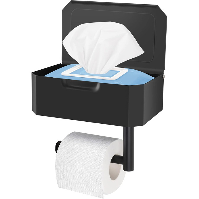 Тримач для туалетних рулонів без свердління, чорний тримач для туалетних рулонів з коробкою для вологих серветок, тримач для туале