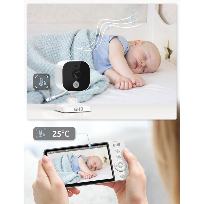 Монітор для дітей з камерою 5 дюймів 720P HD 5000mAh IPS Дисплей Режим VOX Цифрове збільшення Нічне бачення Домофон Дисплей темпер