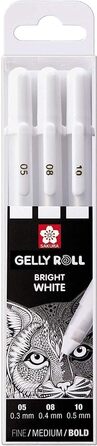 Ручки Bright White в чохлі, Mix-Size 05/08/10 3 шт. и Sakura Gelly Roll Basic, білий 08 ET Pigma Micron Black 05, 3