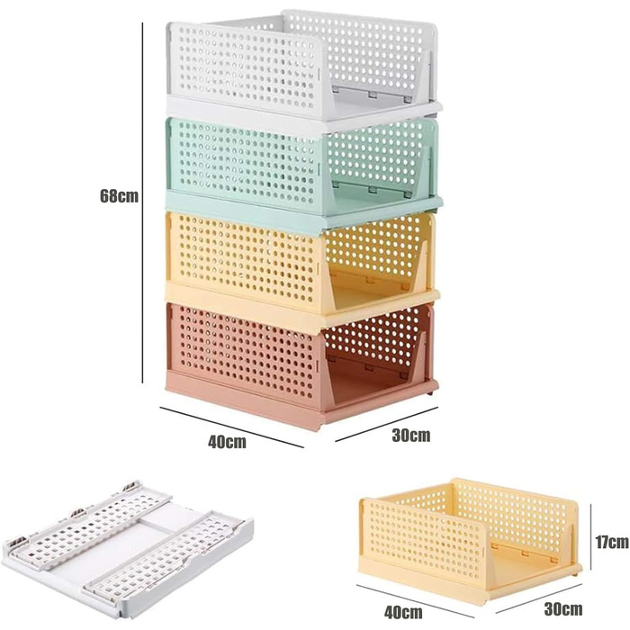 Елементний штабельований складний гардероб для зберігання ящиків шафа-органайзер ящик пластикові ящики для зберігання для дому спальня кухня 4 кольори та білий, 8-