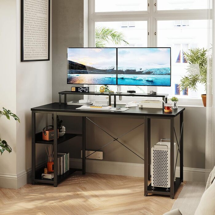 Ігровий стіл ODK чорний, столи з полицею двосторонні, комп'ютерний стіл з підставкою для монітора, 120x50x86.5 см комп'ютерний сті