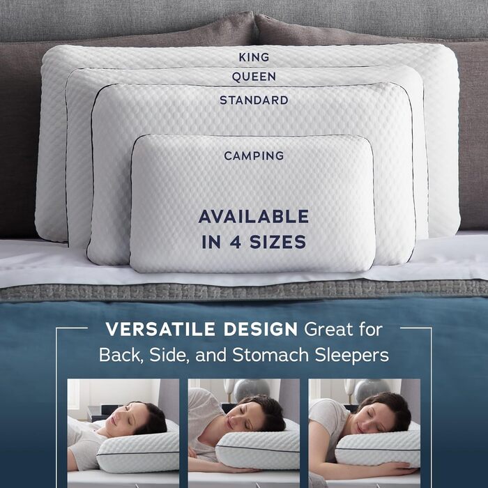 Подушка Weekender з пінного гелю з ефектом пам&39яті, розмір &quotqueen-size&quot, середня м&39якість, підтримка шиї та плечей, для сну на спині, боці та животі, для дому, готелю та лікарні, 2 шт., набір &quotqueen-size&quot
