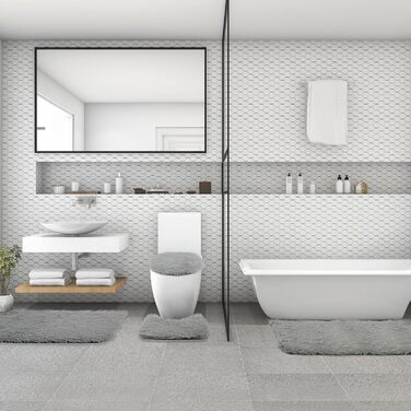 Комплект килимків для ванної, 4 предмети, килимок для ванної, що прається, нековзний килимок для ванної, килимок для туалету, м&39який, абсорбуючі килимки для ванної та туалету, килимок для душу, світло-сірий, 4 шт. и в упаковці