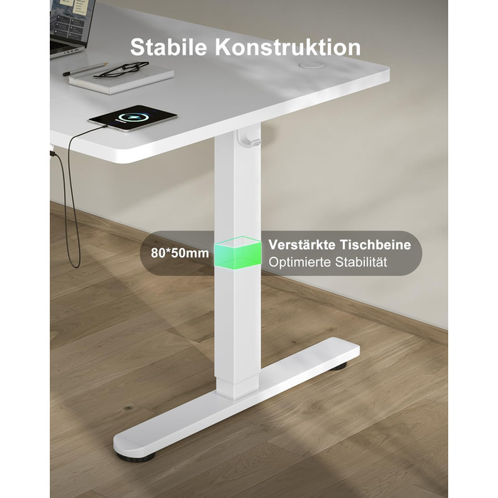 Стіл Devoko з регульованою висотою 160x80 см із зарядним портом Type-C, мобільний електричний комп&39ютерний стіл з лотком для кабелів та пам&39яттю на 3 функції, білий 160 x 80 см білий