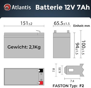 Свинцево-кислотний акумулятор Atlantis 12 В 7 Аг герметичний (VRLA), підходить для груп переривання ДБЖ, відеоспостереження, систем сигналізації, електромобільності, іграшок, роз&39єм Faston F2 6,3 мм, A03-BAT12-7.0A