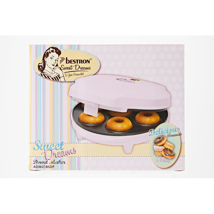 В ретро дизайні, міні-пончик на 7 маленьких пончиків, в т.ч. лампа для випічки та антипригарне покриття, 700 Вт, колір рожевий