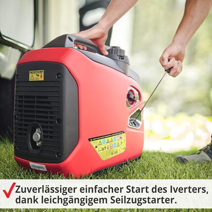 Інверторний генератор HECHT потужністю 2000 Вт, аварійне джерело живлення 4-літровий бензиновий бак 6 годин роботи тихий мобільне джерело живлення, також для чутливих до напруги пристроїв, таких як ноутбуки, мобільні телефони, телевізори тощо.