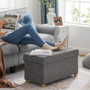 Пуф для зберігання SONGMICS, Складана лавка з ніжками, Пуф для ніг, Коробка для зберігання, Вантажопідйомність до 300 кг, для вітальні, спальні, коридору, Шиферно-сірий LSF16GYZ Шиферно-сірий 38Г x 76Ш x 40В см