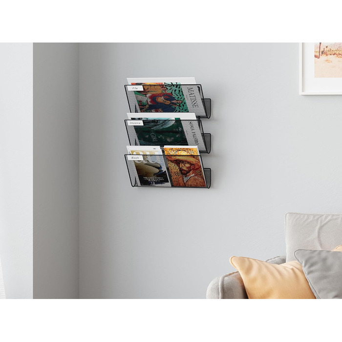 Міцний металевий тримач для журналів EasyPAG з 3 відділеннями, настінний тримач для журналів, тримач для файлів, тримач для документів, підвісний органайзер для журналів, тримач для флаєрів, диспенсер для брошур, чорний