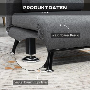 Крісло-ліжко HOMCOM 3-в-1, розкладний диван-ліжко з регульованою спинкою, подушка, гостьове ліжко (до 150 кг), крісло-відкидка, розкладне крісло для вітальні/спальні, 75x70x75 см, темно-сірий, імітація льону (100 поліестер)