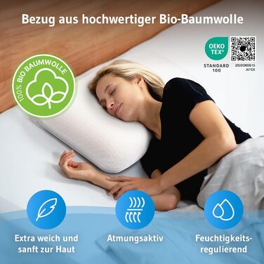 Ергономічна подушка Elora, м&39який чохол зі 100 органічної бавовни, подушка для підтримки шиї, розроблена експертами зі сну, подушка з піни з ефектом пам&39яті для сну на боці, подушка для шиї 40x60x12, подушка для сну на спині