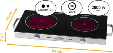 Перша в Австрії інфрачервона керамічна плита подвійна ВСІ види горщиків Подвійна конфорка 20см / 16,5см Варильна поверхня для переїзду, кемпінгу, дачного будинку - швидкий нагрів і плавне регулювання подвійний чорний