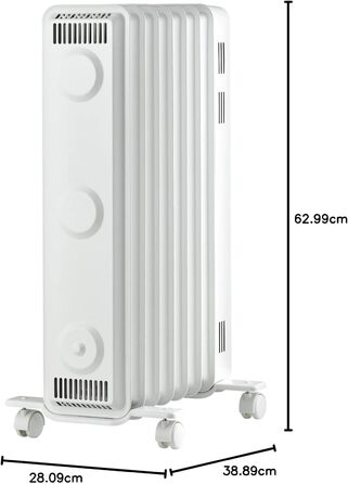 Еко-радіатор ewt NOC eco 15M, допоміжний обігрівач для невеликих приміщень, включаючи 3 режими нагріву, мобільний завдяки колесам та заглибленим ручкам, обігрівач з ребристою конструкцією для рівномірного нагрівання, 1500 Вт, білий