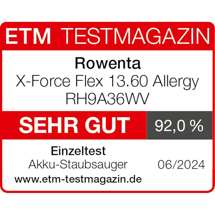 Акумуляторний пилосос Rowenta X-Force Flex 13.60 (RH9A36WV) для алергіків, глибоке очищення, Flex-зєднувач, 150 Air Watt, до 60 хв роботи, Made in France