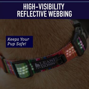 Нашийник для собак Leashboss з яскравим візерунком та світловідбиваючими нитками, колекція Boho, середній розмір (34-50 см, ширина 2.5 см)