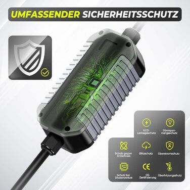 Зарядний кабель типу 2 11 кВт з вилкою CEE, 7M 6-16A 3-фазний з регульованою потужністю зарядки, мобільний настінний блок / зарядн