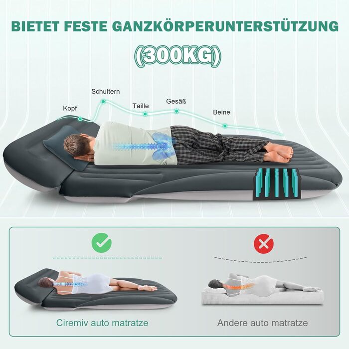 Автомобільний надувний матрац з комплексними аксесуарами для сну в автомобілі, герметичний, зручний, міцний автомобільний надувний матрац, надувні ліжка з повітряним насосом, для позашляховиків, мінівенів, MPV, дорожніх подорожей, наметів на даху, зеленог