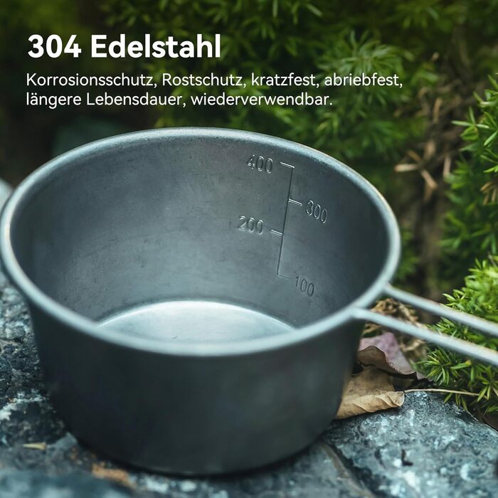 Миска Thous Winds Outdoor Sierra з нержавіючої сталі, 2 чашки Sierra 450 мл, чашка Sierra з підвісною ручкою, портативна, штабельована, легка миска для використання на свіжому повітрі, кемпінгу, походів - хакі