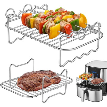 Аксесуар для фритюрниці для подвійної аерофритюрниці Ninja Foodi AF500uk Flexdrawer 10.4 л - 2 шт. и Стійка для фритюрниці з 5 шашликами, решітка для приготування їжі з нержавіючої сталі 304