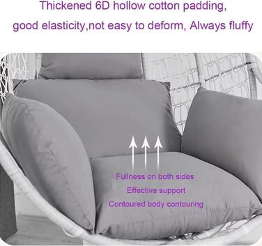 Крісло-яйце AALLYN з ротанга з м&39якою подушкою, для вулиці/приміщення з регульованою висотою, для заднього двору, саду, балкону, газону, вітальні (Колір сірий)