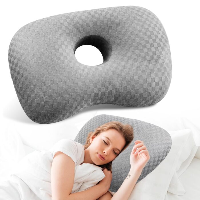 Подушки для пірсингу вушних отворів, подушка для пірсингу з отвором, подушка для пірсингу, подушка для вушного отвору, подушка для вух для сну, подушка для шиї для тих, хто спить на боці, для полегшення болю у вухах (сіра)