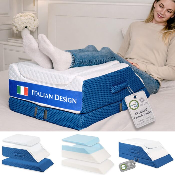 Подушка для підняття ніг Ritalia, з піни з ефектом пам&39яті, 64x43x24 см Регулювання висоти у 3 напрямках, дихаюча, чохол, який можна прати Полегшення підняття ніг, підтримка ніг, синій