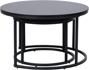 Набір з 2 круглих дерев&39яних журнальних столиків Home Collective, сучасний стіл для вітальні, бічний столик 2-в-1 з металевим каркасом для вітальні, офісу, дизайн лофт, двоспальний Чорний, великий, круглий