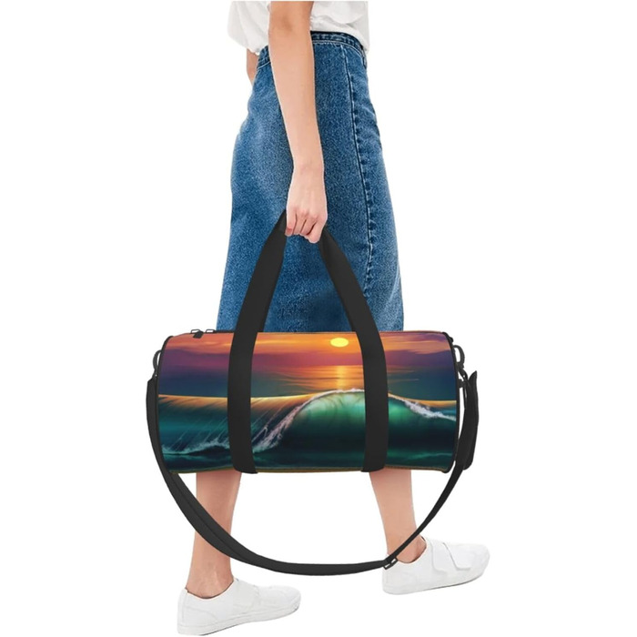 Спортивна сумка для подорожей, принт Захід сонця над морем, чорна, універсальний розмір, сумка на ніч