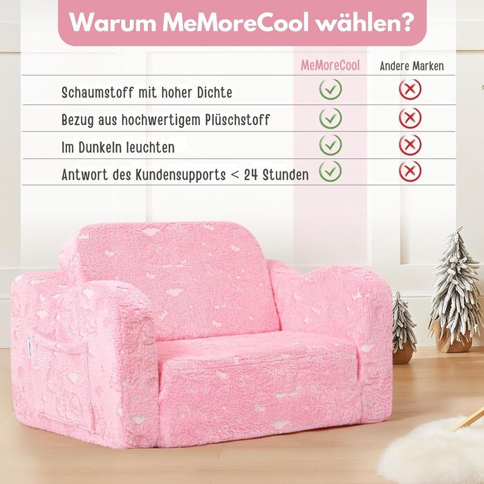 Дитячий диван MeMoreCool, розкладний, дитячий диван, диван-ліжко для малюків 2-в-1, дитяче крісло, міні-диван для дитячої кімнати, вишуканий ігровий диванчик для дівчаток та хлопчиків, рожевий