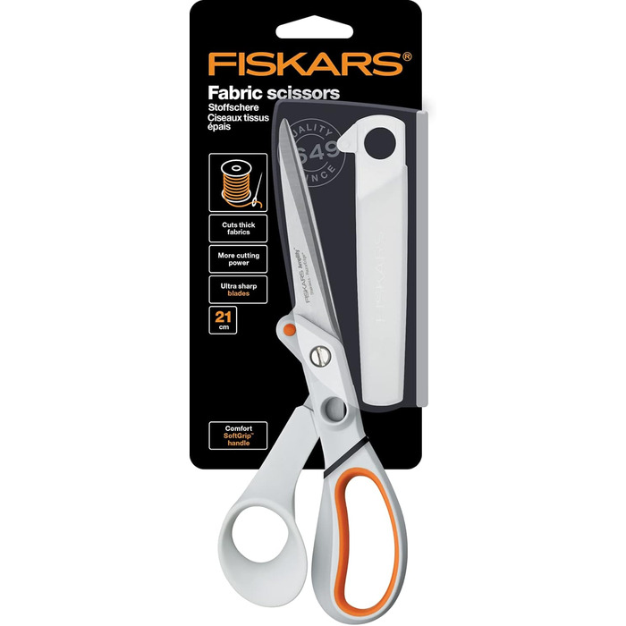 Універсальні ножиці Fiskars Razor Edge, довжина 21 см, лезо з нержавіючої сталі/пластикові ручки, білий/помаранчевий, підсилювач 1005223 універсальні ножиці 21 см