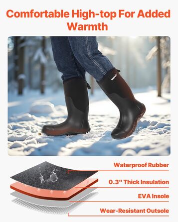 Чоловічі гумові чоботи VEVOR, чорні, розмір 45.5 EU