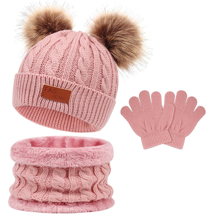 Дитячий зимовий комплект 3-в-1 шапка, шарф та рукавички, термов&39язана шапка, шарф та рукавички, на флісовій підкладці, зимові аксесуари для хлопчиків та дівчаток віком 1-5 років, рожевий