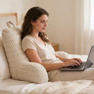 Подушка для читання зі спинкою для ліжка та дивана Ергономічна спинка 80x55 см для дорослих, для читання, перегляду телевізора та ігор (бежева)