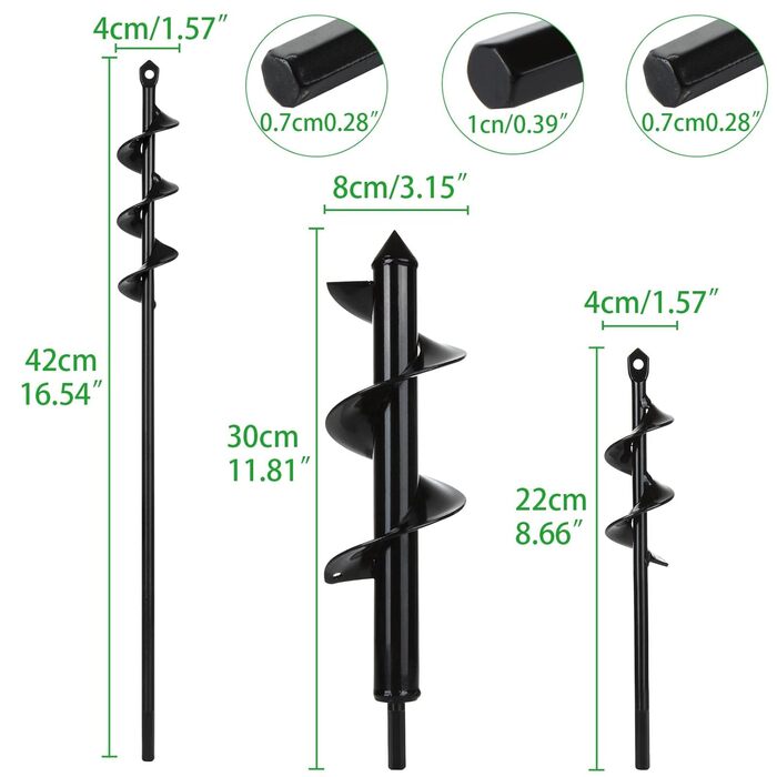 Набір садових бурів для акумуляторного шуруповерта (3 шт.) 4x42 см, 8x30 см, 4x20 см садові рукавички
