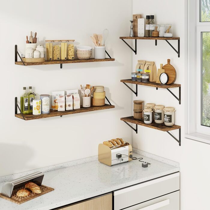 Настінні полиці, комплект з 3 шт. , ширина 90 см, глибина 20 см, дерев&39яні полиці з ДСП, плаваюча полиця для вітальні, спальні, кухні, кабінету, вінтажно-коричневий колір, 90 x 20 см, комплект з 3 предметів (90 см) вінтажно-коричневий колір