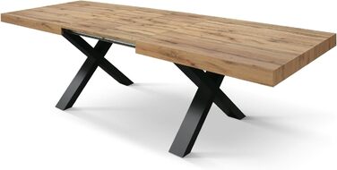 Розсувний стіл Elisa, Стіл для вітальні або кухні, Схрещені ніжки X Чорний, Зроблено в Італії, Рустикальний дуб, 160x90x76 см - id1997 160x90x76 Чорна основа Рустикальний дуб