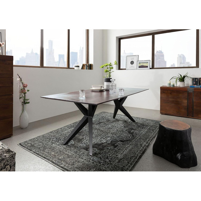 Обідній стіл з масиву дерева Swiss Edge 08 виготовлений з акації - сірий, лакований ніжки матово-чорного кольору 140x90 см обідній стіл з масиву дерева, 24.DE