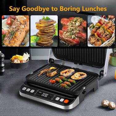 Контактний гриль Taylor Swoden 2000 Вт, бутербродниця на 4 скибочки, двосторонні знімні пластини з антипригарним покриттям, незалежний контроль температури, відкриття на 180, сенсорний світлодіодний екран, знімний піддон для крапель