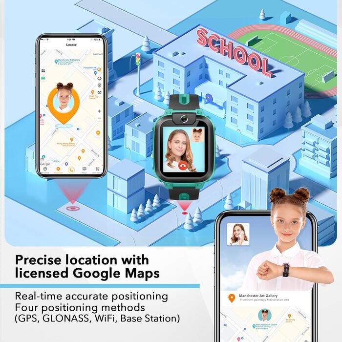 Дитячий смарт-годинник з GPS та телефоном, Дитячий смарт-годинник з GPS, Дитячий смарт-годинник з тривалим відео- та телефонним зв&39язком, Водонепроникний IPX8 (зелений) Зелений Z1, 1