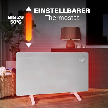 Інфрачервоний обігрівач Princess Connected - Carbon Crystal - Плоский настінний радіатор - 480 Вт - Регульований термостат до 50 C - 24-годинний таймер - Тижневе програмування - Білий або чорний (білий)