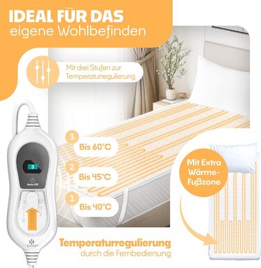 Підлога KESSER з підігрівом 150x80 см з автоматичним вимкненням та дистанційним керуванням Підлога з 3 температурними режимами Підігрів наматрацника М&39яка флісова підігріта ковдра, біла, 150 x 80 см - однотонна